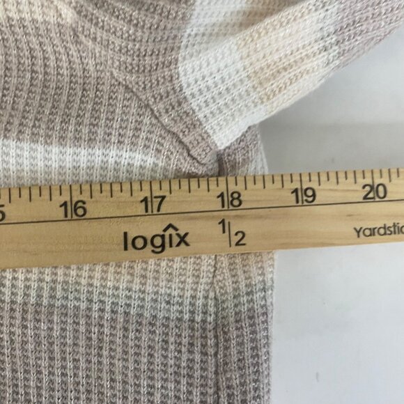 Foxcroft NYC Long Open Knit Cardigan Womens S Tan Beige Striped Lightweight - Picture 6 of 9